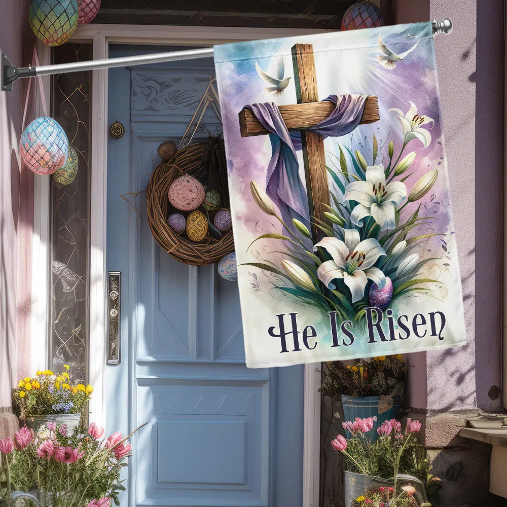 FLAGWIX Easter He Is Risen Cross Faith Lily Flag