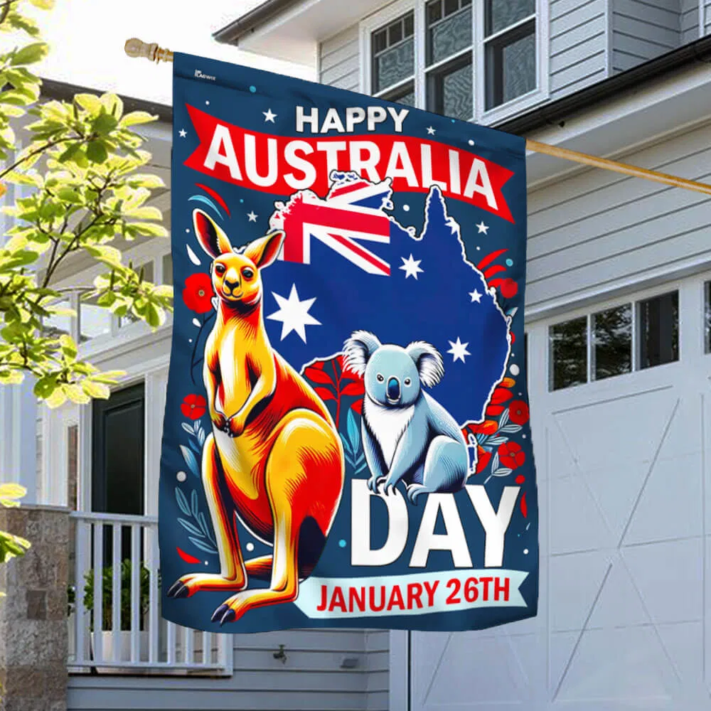 FLAGWIX Happy Australia Day January 26th Koala and Kangaroo Australia Flag