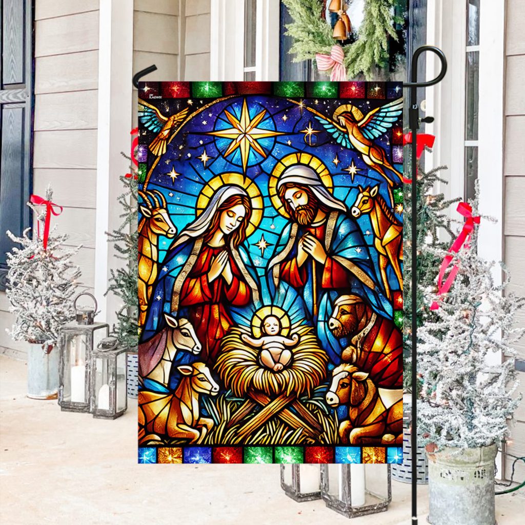 Nativity of Jesus Stained Glass Christmas Flag