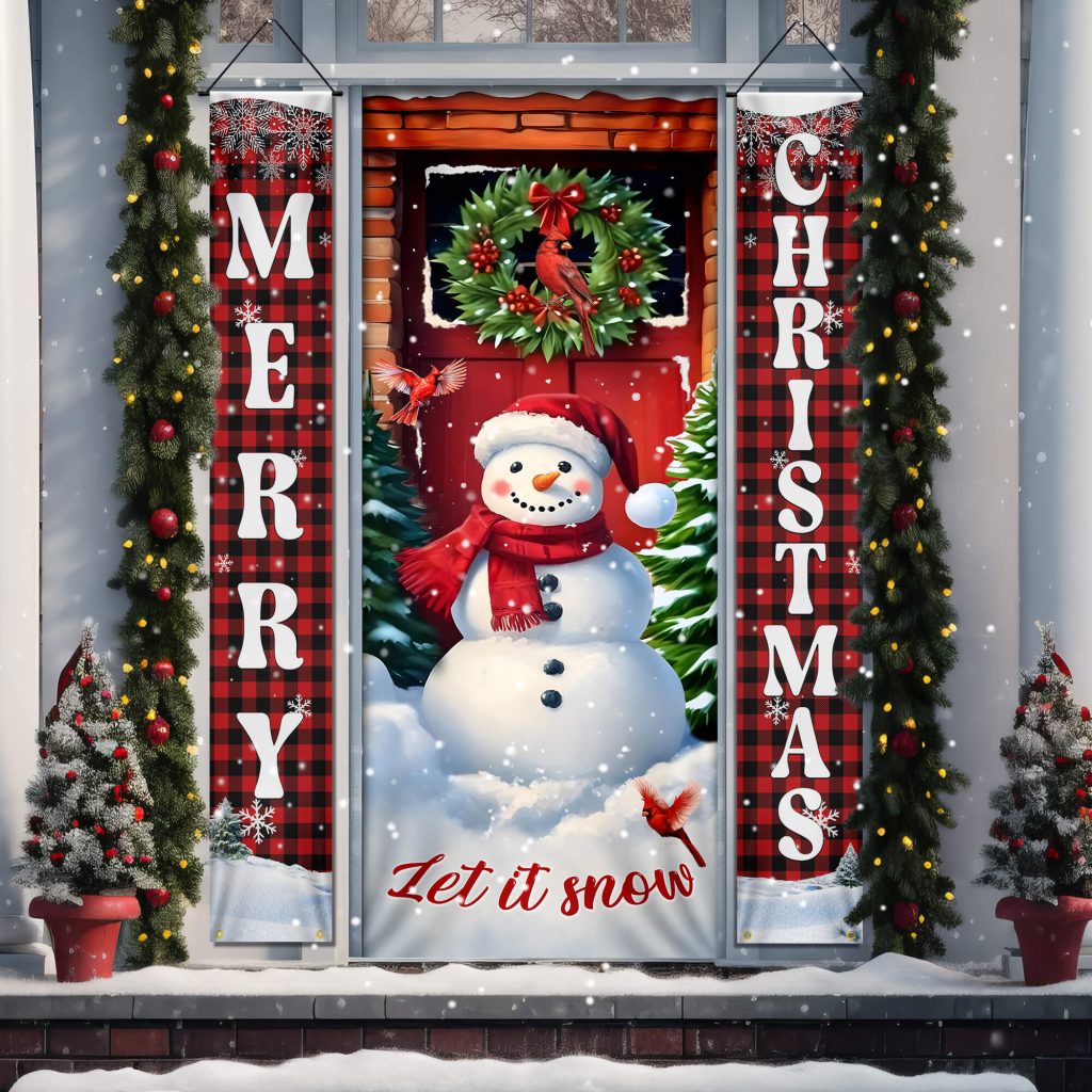 Snowman Cardinal Let It Snow, Merry Christmas Door Cover and Door Banners TPT2306CB 3-Day Shipping