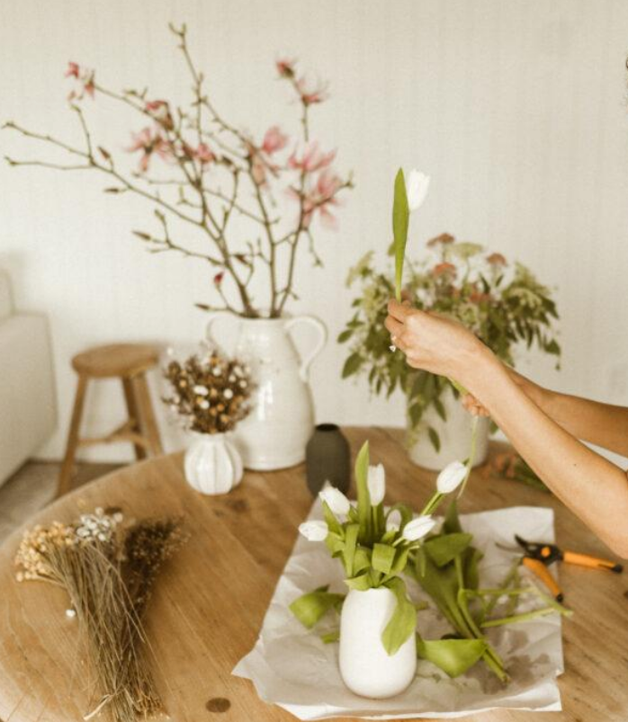 modern flowers in living room